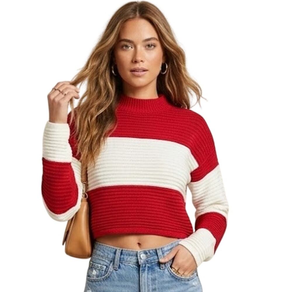 Forever 21 Vintage Mock Neck Chunky Knit Sweater Red Creme NWT Size M